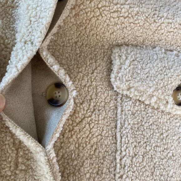 Good American Cream Sherpa Shacket Oversize Button Down Shirt Jacket Size 1/2 XL - Picture 14 of 16